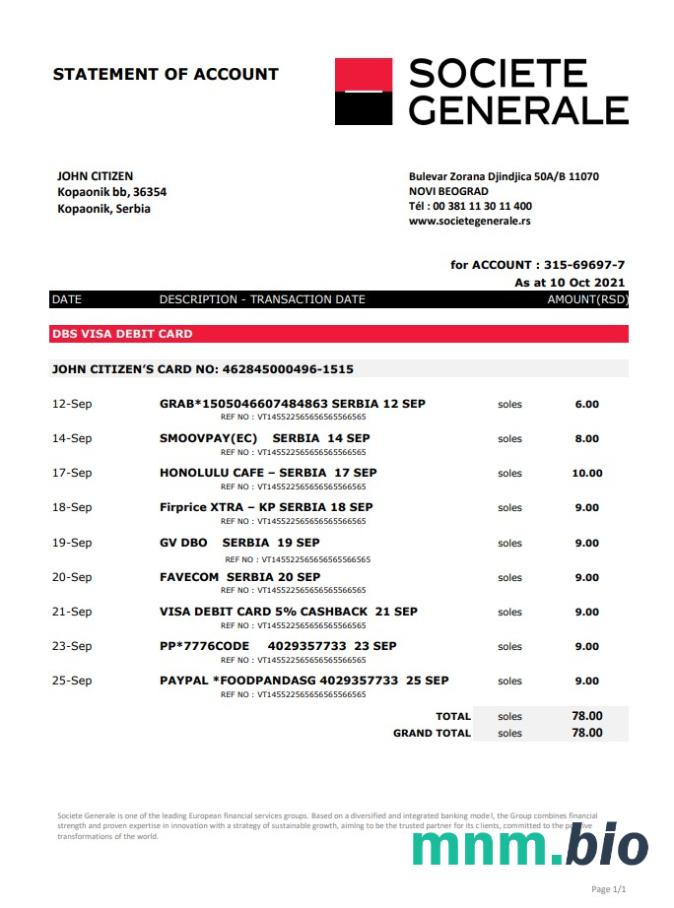 Serbia Societe Generale Bank dowód adresu szablon oświadczenia w formacie Word i PDF